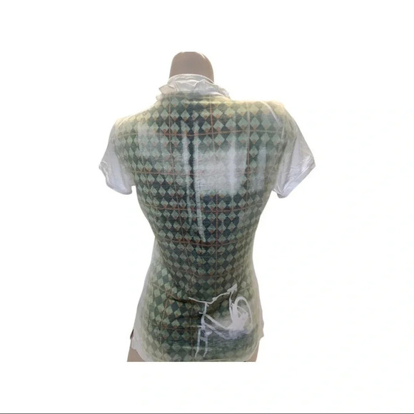 Alchemic Size Small Sublimation Green & White Ruffle Trim Top. New No Tags - Picture 3 of 5